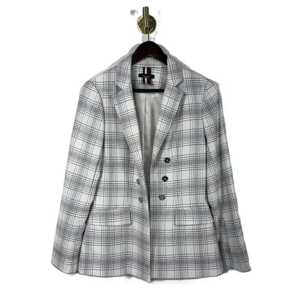 Tommy Hilfiger Blazer Size 4 Women black & white Plaid Lined Double Breasted - Picture 2 of 12